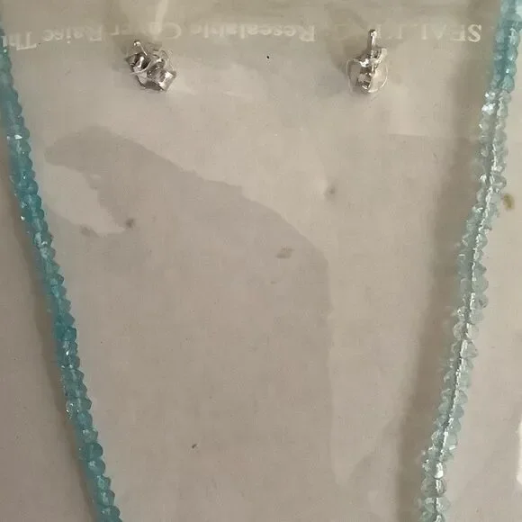 𝅺STERLING SILVER 925 BLUE TOPAZ AMETHYST PERIDOT NECKLACE/EARRINGS SET​​